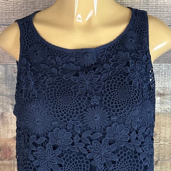 J. Jill Lace Overlay Dress Sleeveless Navy Blue Accordion Pleated Size Small - Picture 2 of 9